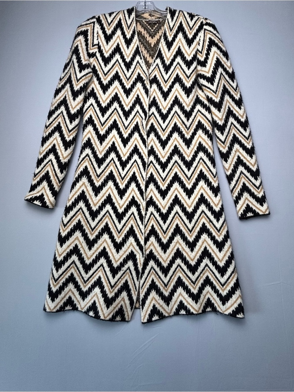 J. McLaughlin Chevron Knit Long Sleeve Dress - Black & Cream Size Small
